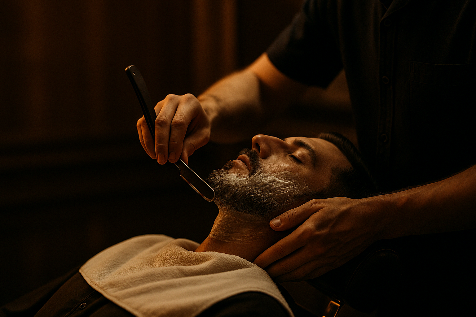 Cliente en afeitado a navaja